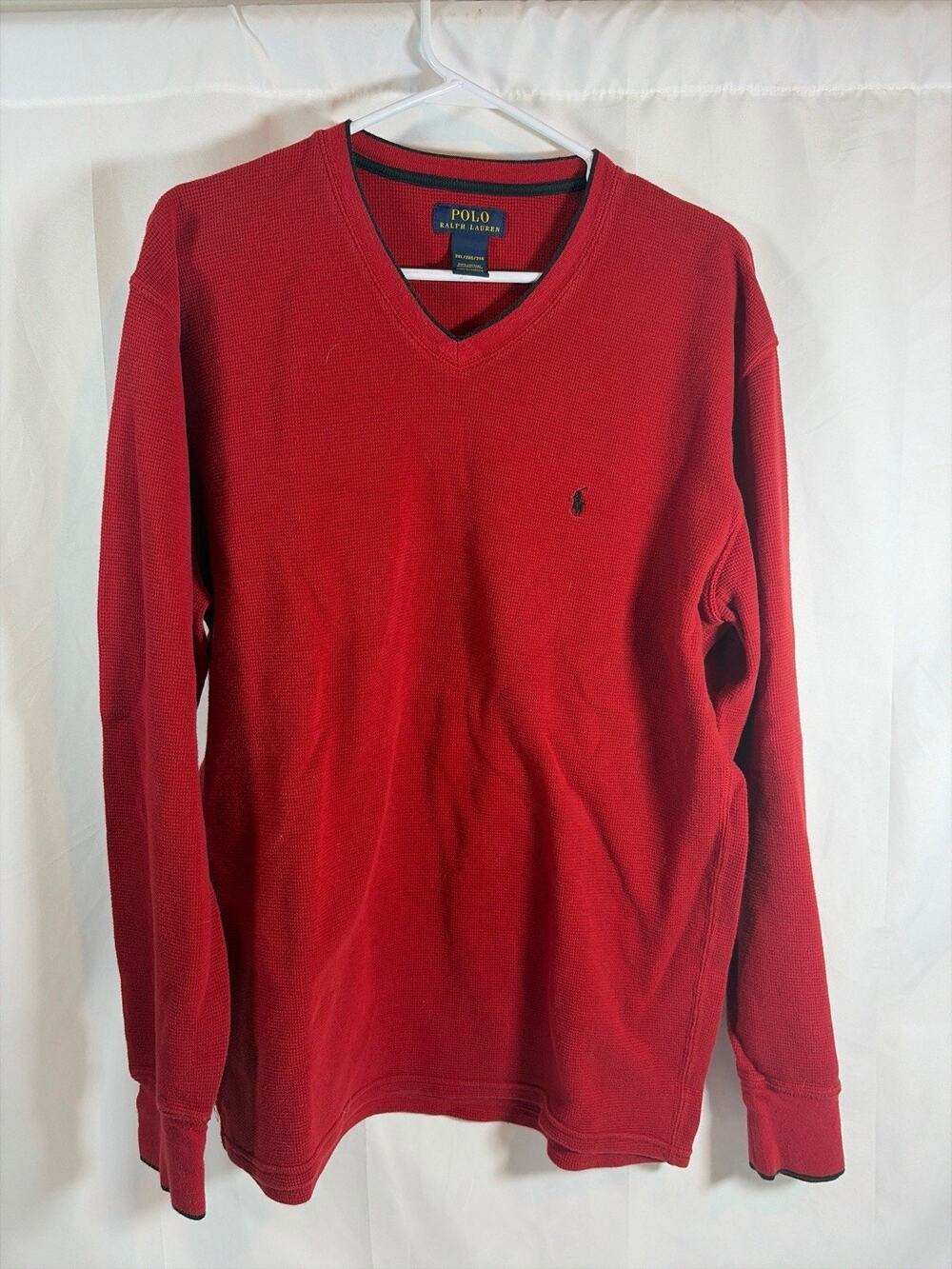 Vintage Polo Ralph Lauren Shirt Men’s 2XL V Neck Waffle Knit Thermal Long Sleeve